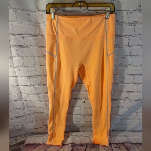 Free People Orange Active Ruched Cuff Leggings Reflective Large - Picture 2 of 10